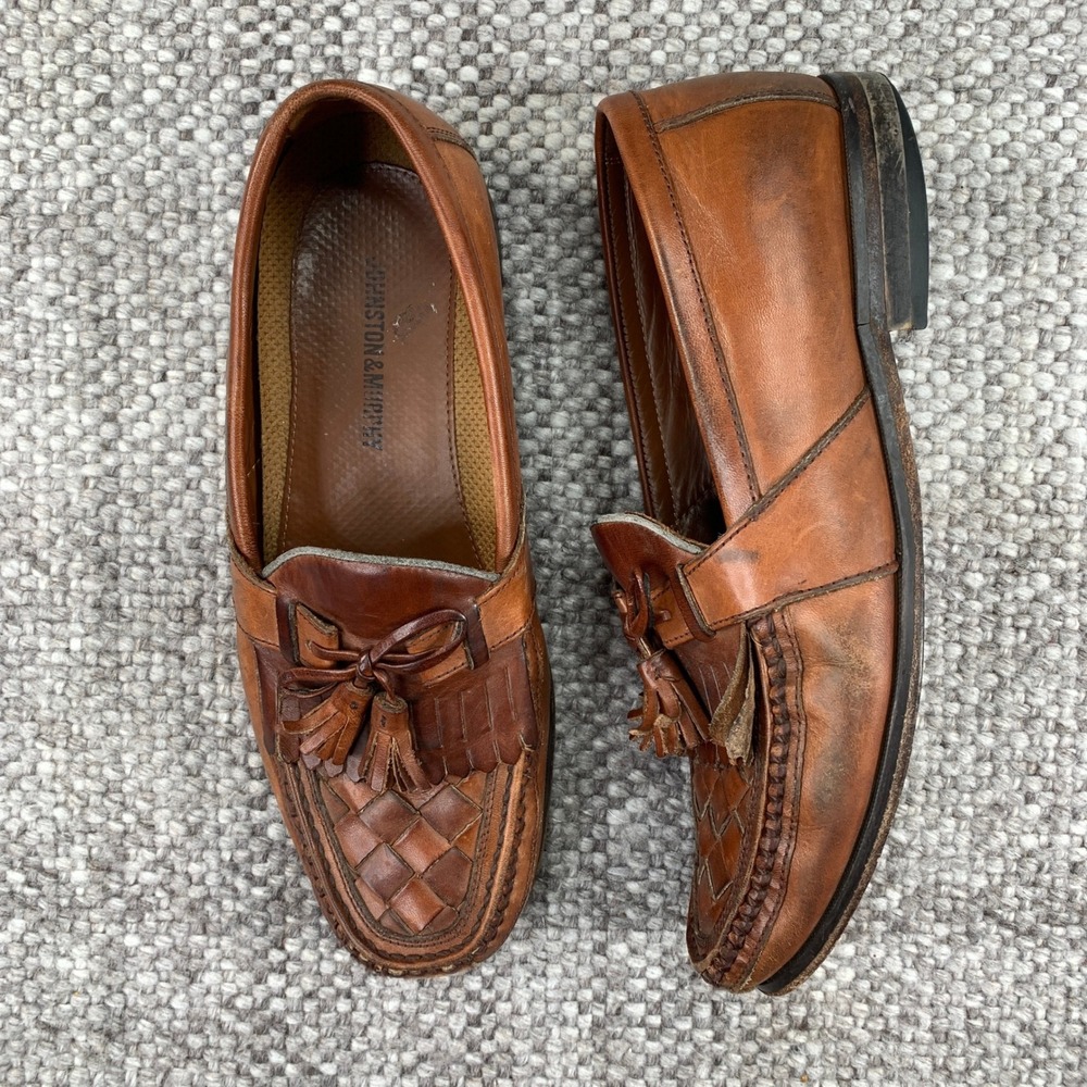 Johnston & Murphy Loafers Mens 9.5M Tan Good Woven Tassel Kiltie 20-2394
